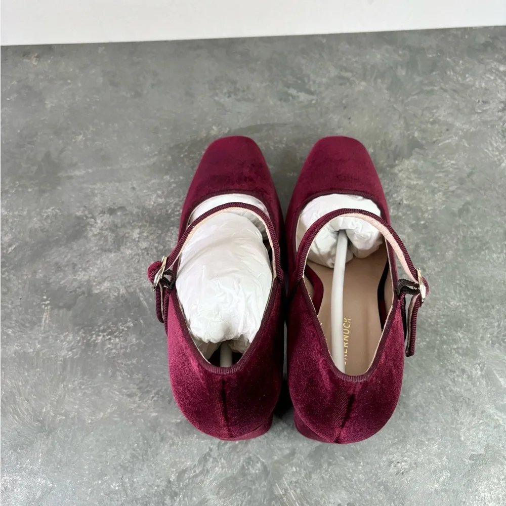 Tuckernuck Oxblood Velvet Julia Heels size 8 burgundy red Mary Jane - Picture 7 of 10